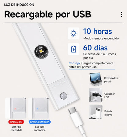 Luminaria Barra Led 60 con Sensor Movimiento Recargable USB